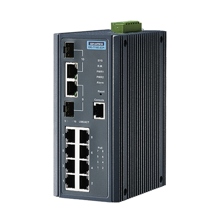 8 Fast Ethernet + 2 Gigabit Combo managed PoE+ Switch with IXM, Extreme Temperature -40~75℃